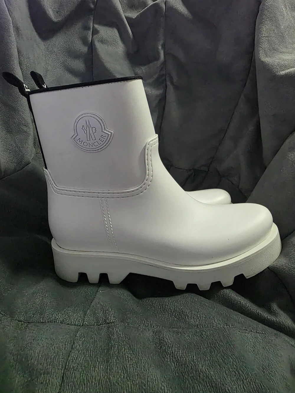 Moncler Kids White Logo-Back Ankle Boots